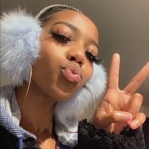 Baby blue fox fur ear muffs with bling crystals